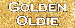 Spandoek Golden Oldie met goudkleurige achtergrond en witte letters