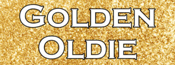 Spandoek Golden Oldie met goudkleurige achtergrond en witte letters