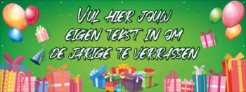 spandoek met eigen tekst met cadeautjes in de kleur groen
