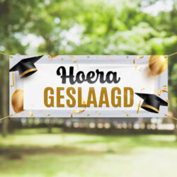 Spandoek Hoera Geslaagd Goud Zwart