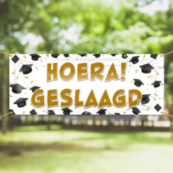 Spandoek Hoera Geslaagd Goud Zwart geslaagd hoedjes