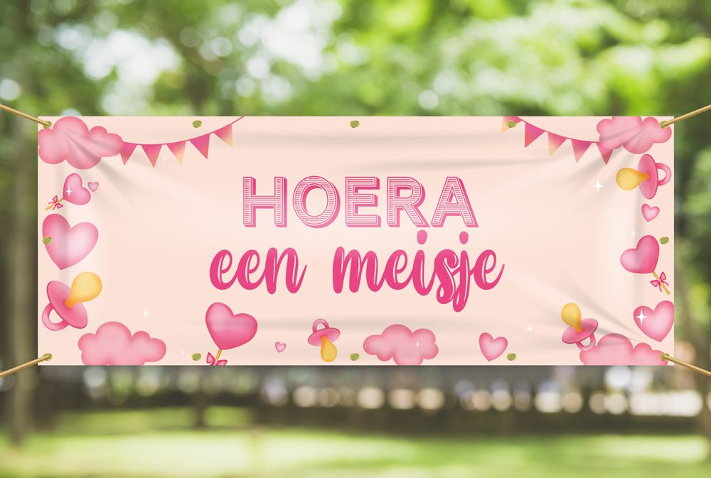 Spandoek Hoera een meisje – Geboorte Baby – Hartjes en Speentjes
