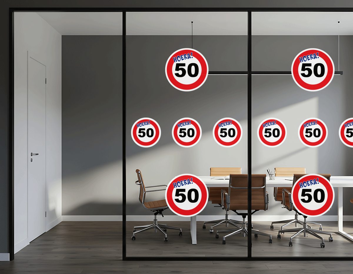 Raamsticker verkeersbord 50 jaar
