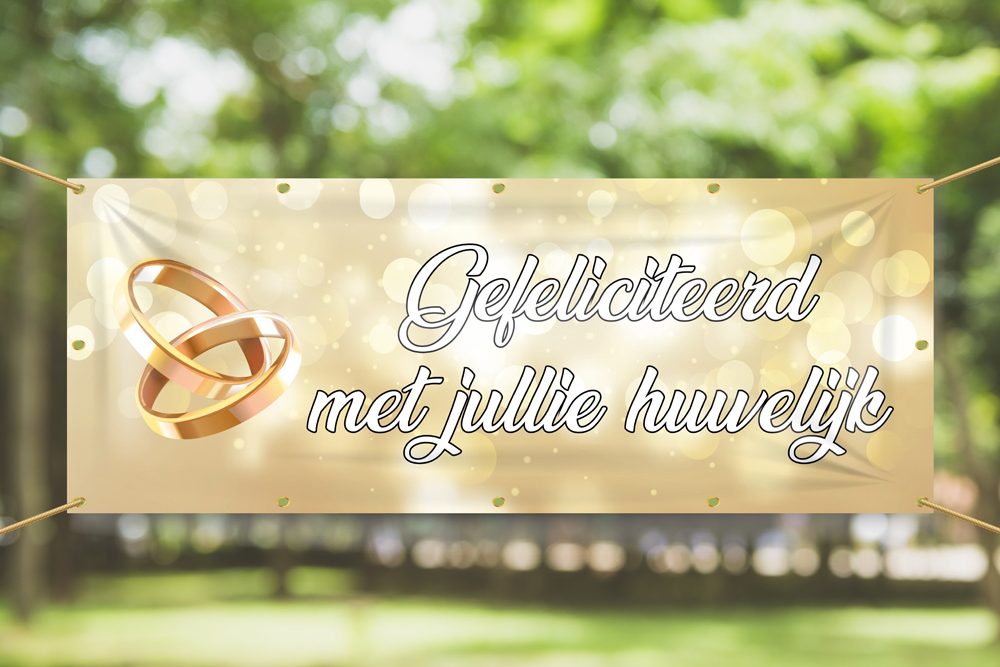 Spandoek Gefeliciteerd met jullie huwelijk – Bruiloft – Goud